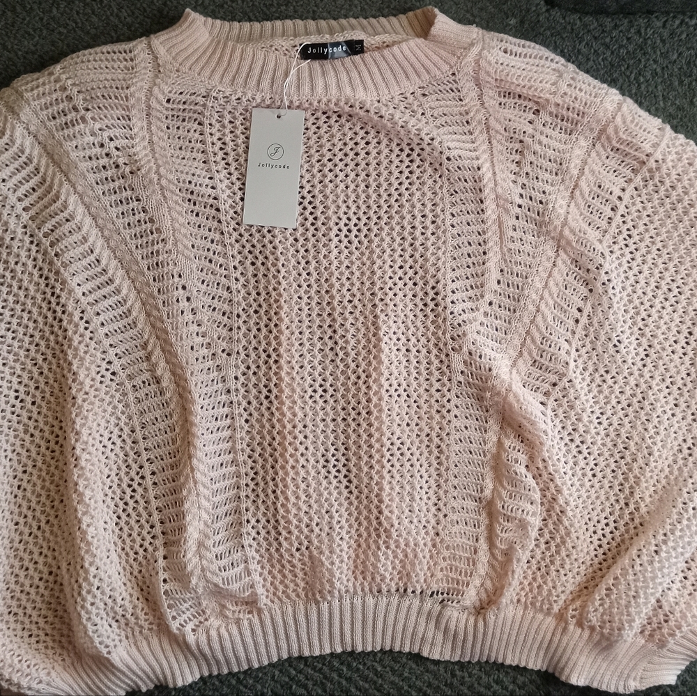Jollycode Women's Lace Crochet Sweater Short Sleeve  Size MEDIUM